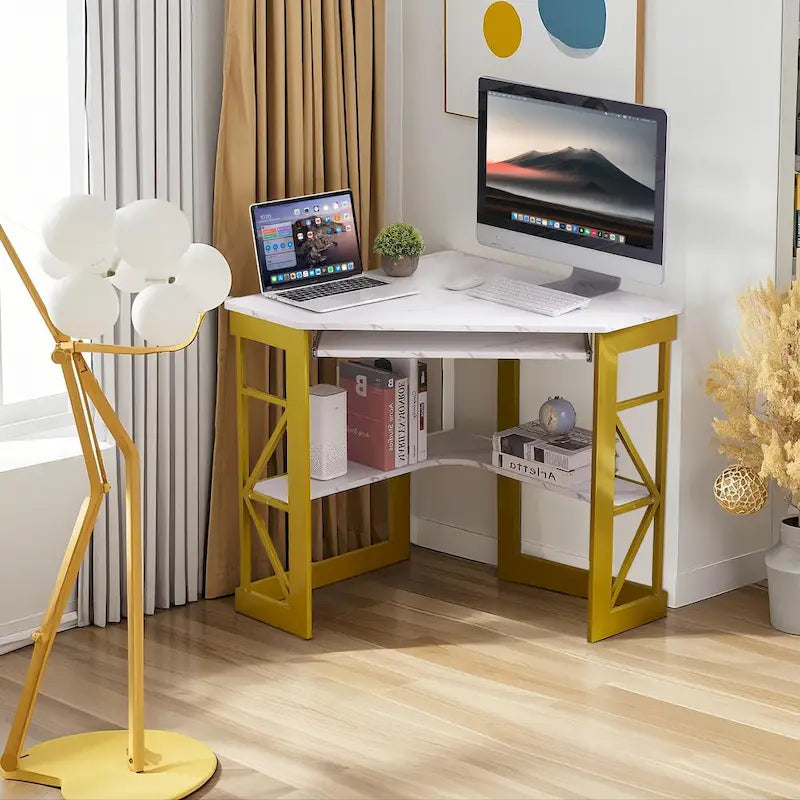 Bureau d'angle en L avec tiroir clavier, table d'étude et d'ordinateur pour bureau à domicile et dortoir