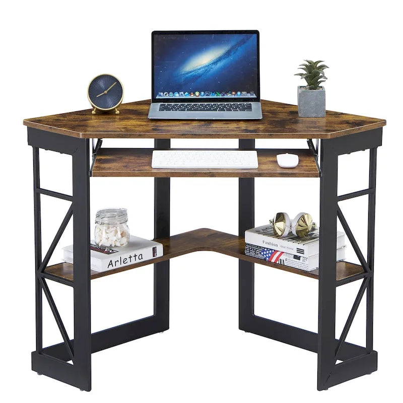 Bureau d'angle en L avec tiroir clavier, table d'étude et d'ordinateur pour bureau à domicile et dortoir