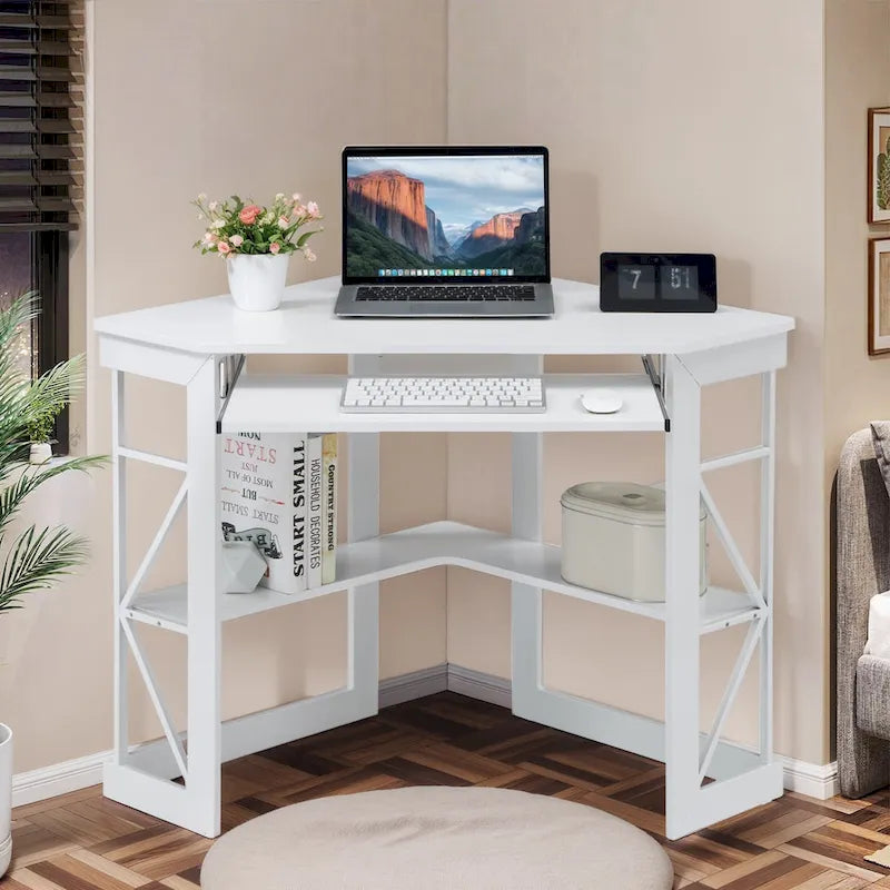 Bureau d'angle en L avec tiroir clavier, table d'étude et d'ordinateur pour bureau à domicile et dortoir