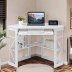 Bureau d'angle en L avec tiroir clavier, table d'étude et d'ordinateur pour bureau à domicile et dortoir