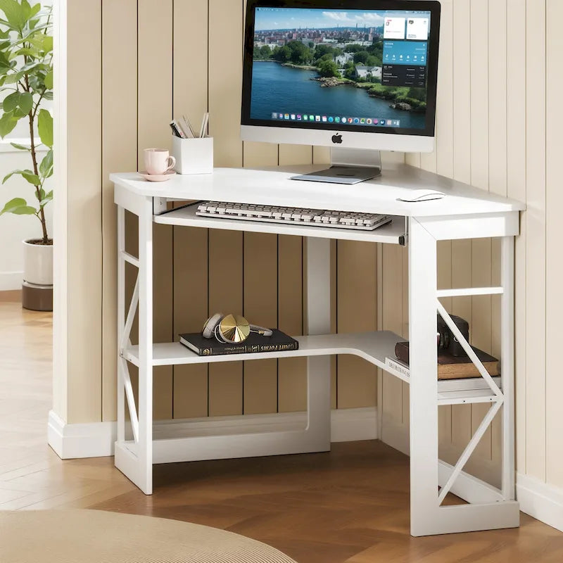 Bureau d'angle en L avec tiroir clavier, table d'étude et d'ordinateur pour bureau à domicile et dortoir