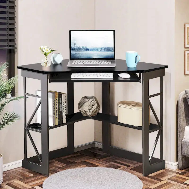 Bureau d'angle en L avec tiroir clavier, table d'étude et d'ordinateur pour bureau à domicile et dortoir