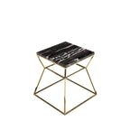 Table d'appoint Lio 45 cm, plateau en marbre noir, structure dorée en forme de sablier ouvert
