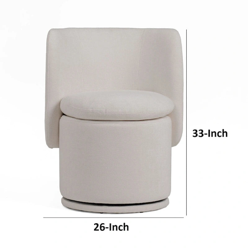 Chaise de salle à manger pivotante Wingback de 26 pouces, tissu blanc cassé, base en bois massif, hauteur comptoir