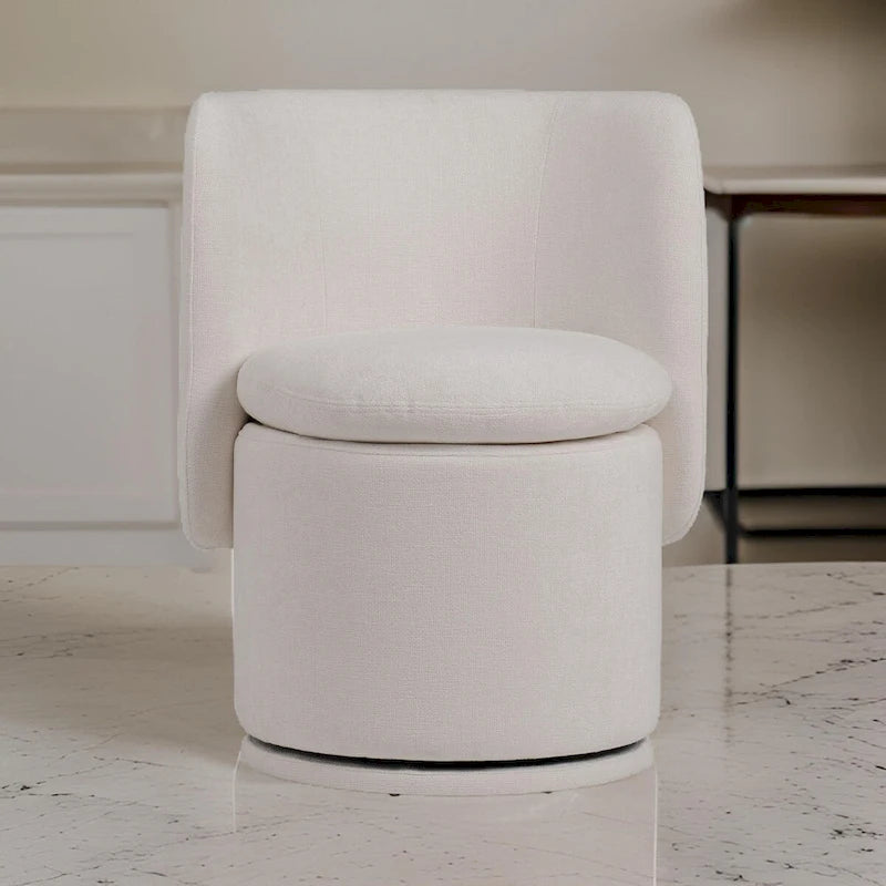 Chaise de salle à manger pivotante Wingback de 26 pouces, tissu blanc cassé, base en bois massif, hauteur comptoir