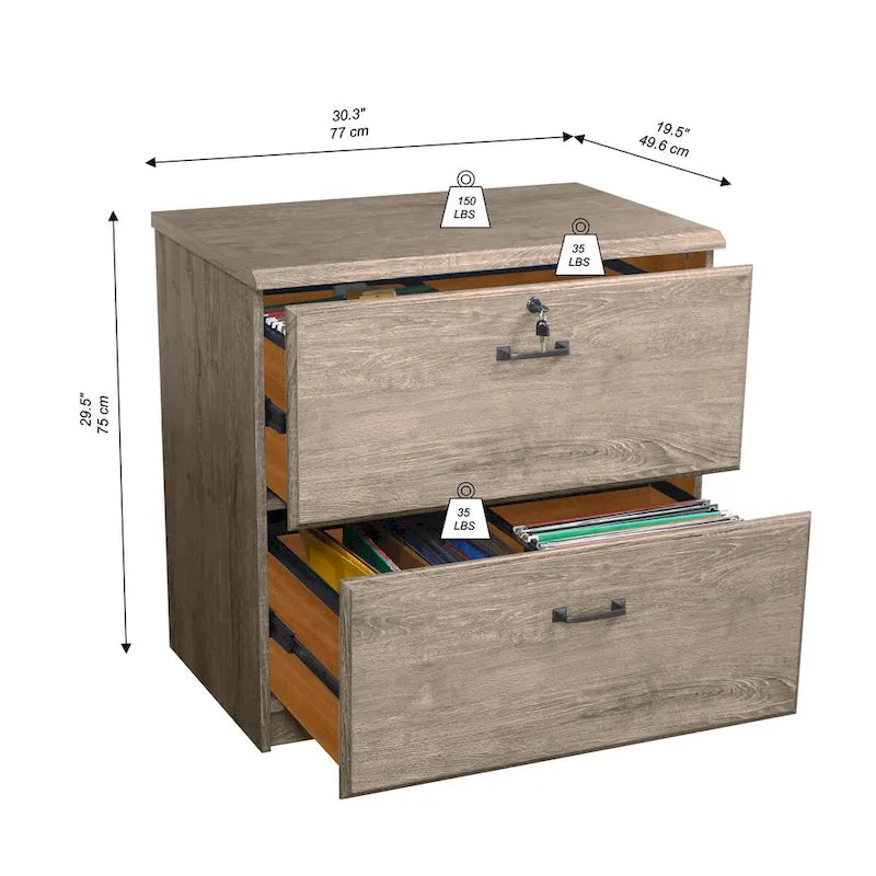 Classeur latéral à 2 tiroirs, style Honduras, rangement de dossiers pour bureau à domicile, format lettre et légal