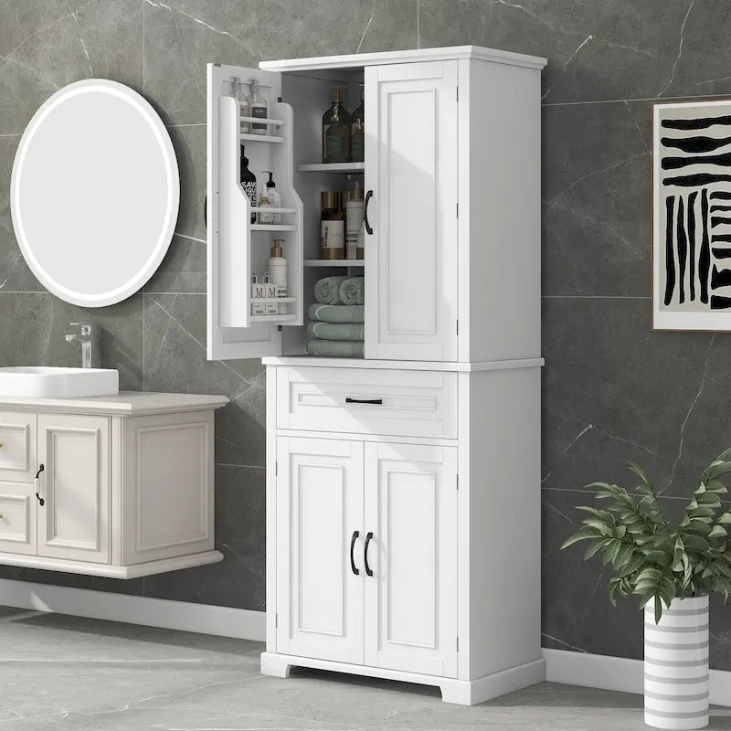 Meuble de Rangement Salle de Bain avec Portes et Tiroir,Multiples Espaces de Rangement,Étagère Réglable
