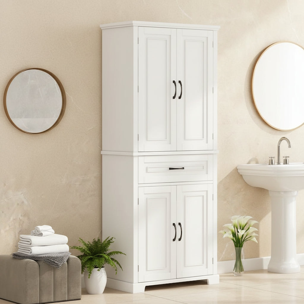 Meuble de Rangement Salle de Bain avec Portes et Tiroir,Multiples Espaces de Rangement,Étagère Réglable