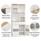 Meuble de rangement haut sur pied de 183 cm pour la cuisine, la salle de bain, le salon, blanc