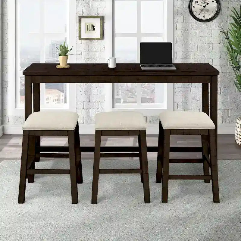 Table hauteur comptoir 4 pièces avec tabourets rembourrés en tissu