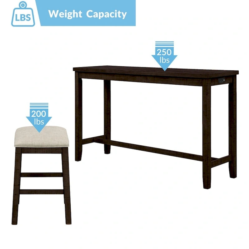 Table hauteur comptoir 4 pièces avec tabourets rembourrés en tissu