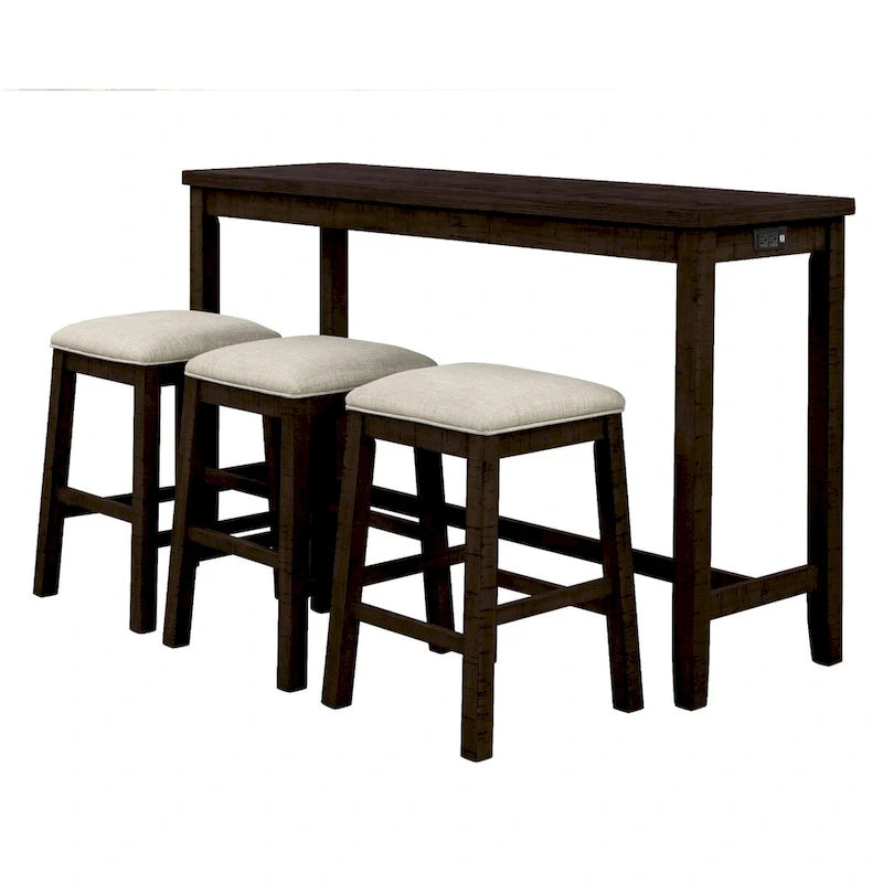 Table hauteur comptoir 4 pièces avec tabourets rembourrés en tissu