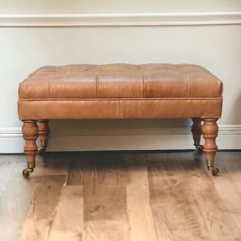 Repose-pieds Artisan Furniture en cuir de buffle tanné, avec roulettes
