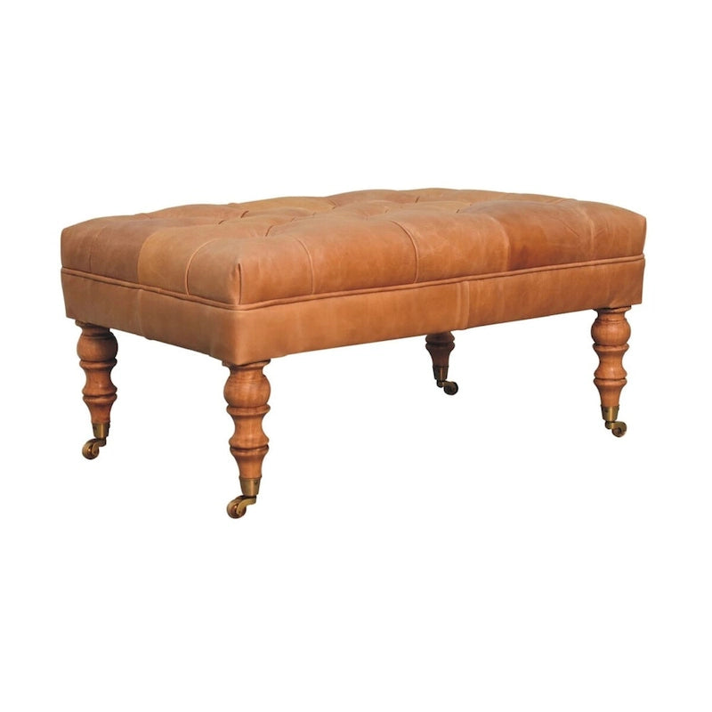 Repose-pieds Artisan Furniture en cuir de buffle tanné, avec roulettes