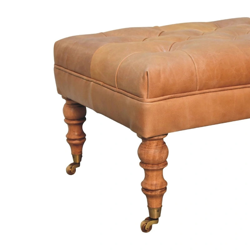 Repose-pieds Artisan Furniture en cuir de buffle tanné, avec roulettes