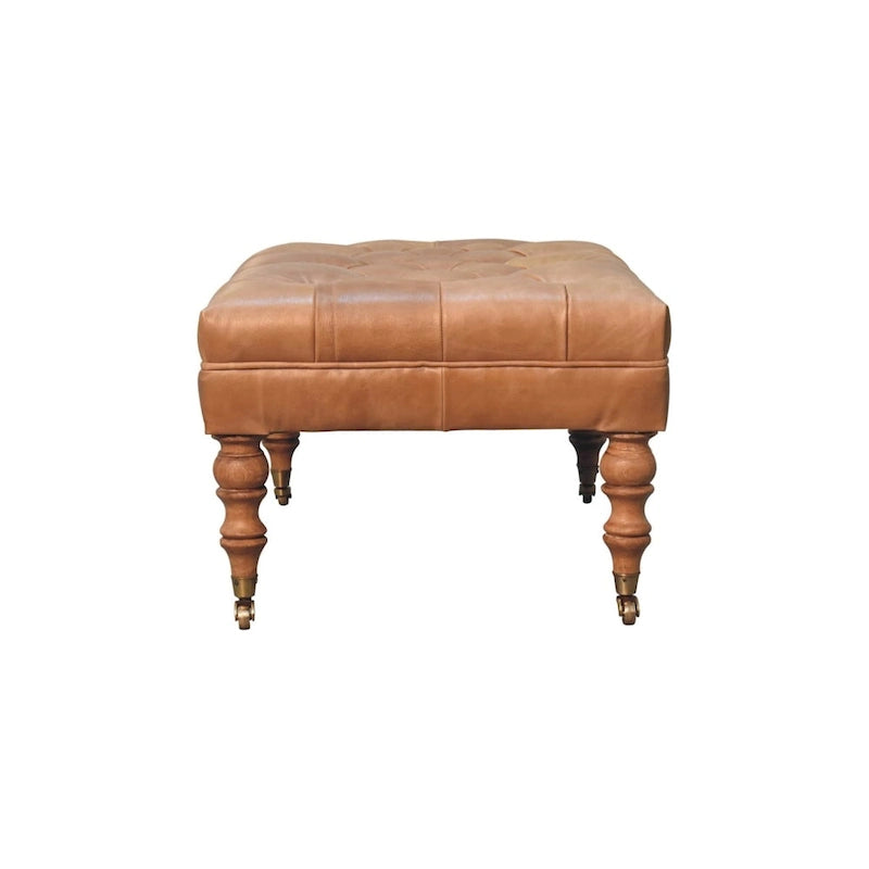 Repose-pieds Artisan Furniture en cuir de buffle tanné, avec roulettes